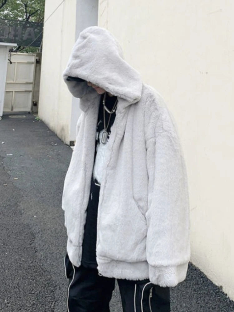 Gmiixder Streetwear Padded Jacket for Men Thickened Lamb Rabbit Wool Coat 2023 Winter Fashion Lovers Gothic Harajuku Fake Fur