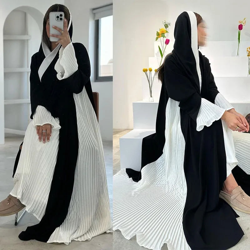 Eid Muslim Party Abaya for Women Ramadan Cardigan Pleated Long Dress Morocco Kaftan Vestidos Largos Dubai Robe Jalabiya 2025