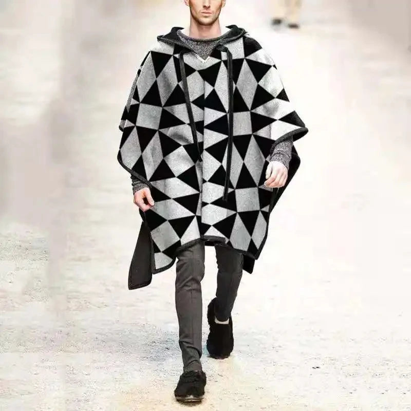 Vintage Poncho Men Oversized Hooded Irregular Trench Punk Male Outerwear Fashion Coats Cloak Hood Letter Print Cape Female