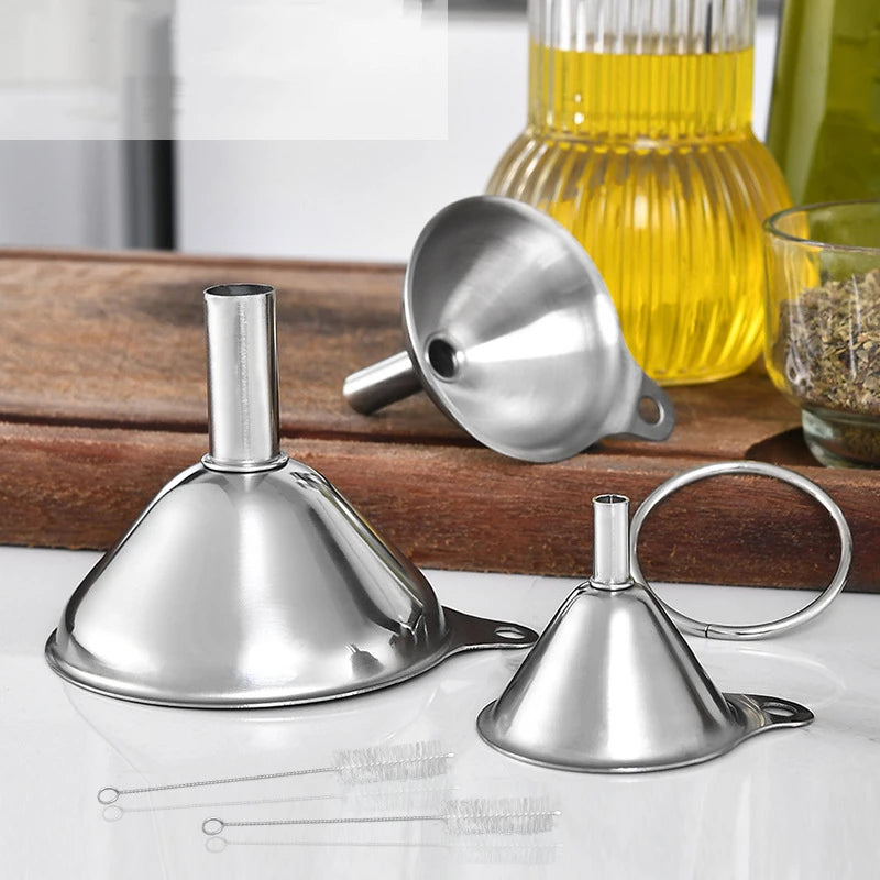 Stainless Steel Funnel Three-piece Set Mini Funnel Oil Spill Wine Spill Tool Liquid Dispenser Kitchen Funnel Set Entonnoir