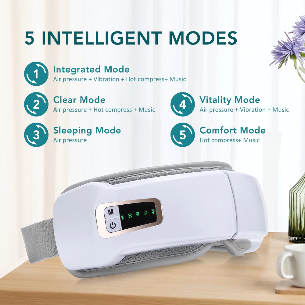 Electric Eye Massager Hot Compress Vibration Massage Bluetooth Music Relief Stress Fatigue Relax Foldable Eye Care Smart Glasses