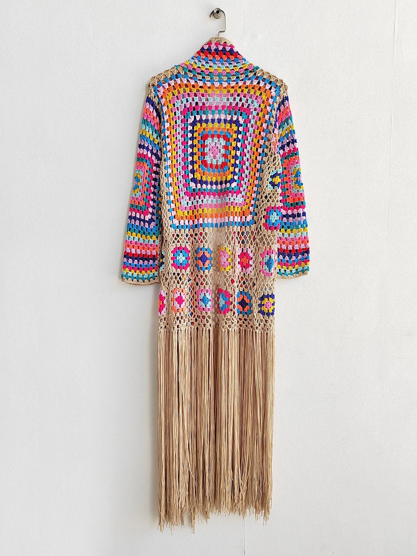 Crochet Knitted Women Cardigan Cover Ups Tassel Plaid Long Coat Bohemian 2023 Summer Beach Bikini Covers Sexy Hook Vestidos