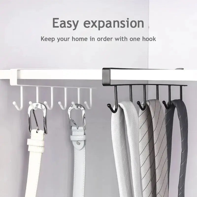 1pc 6 Hook Coffee Cup Mug Holder Black White Hooks Shelf Multifunction Kitchen Cabinet Sundries Organizer Storage Hanger