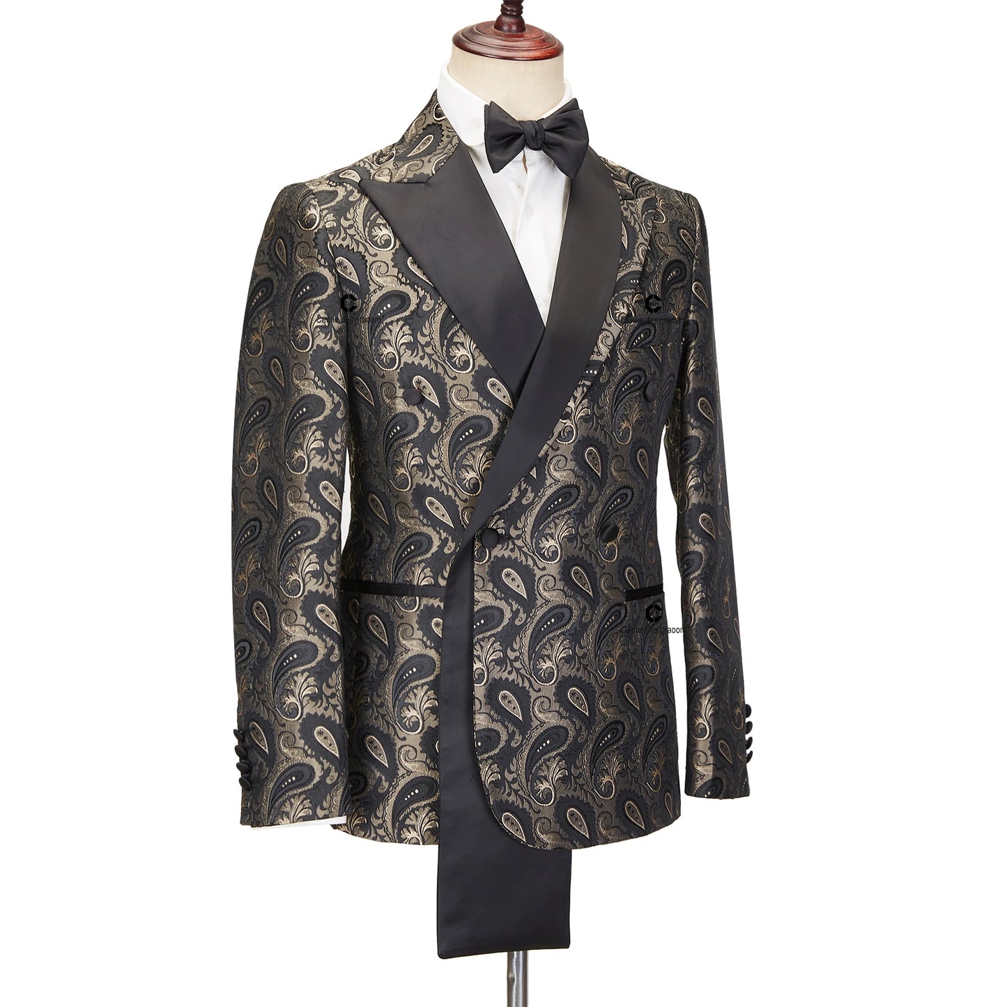 Cenne Des Graoom 2024 New Double-breasted Tuxedo Suits for Men Floral Paisley Jacquard Blazers Pants Wedding Party Wear Prom 