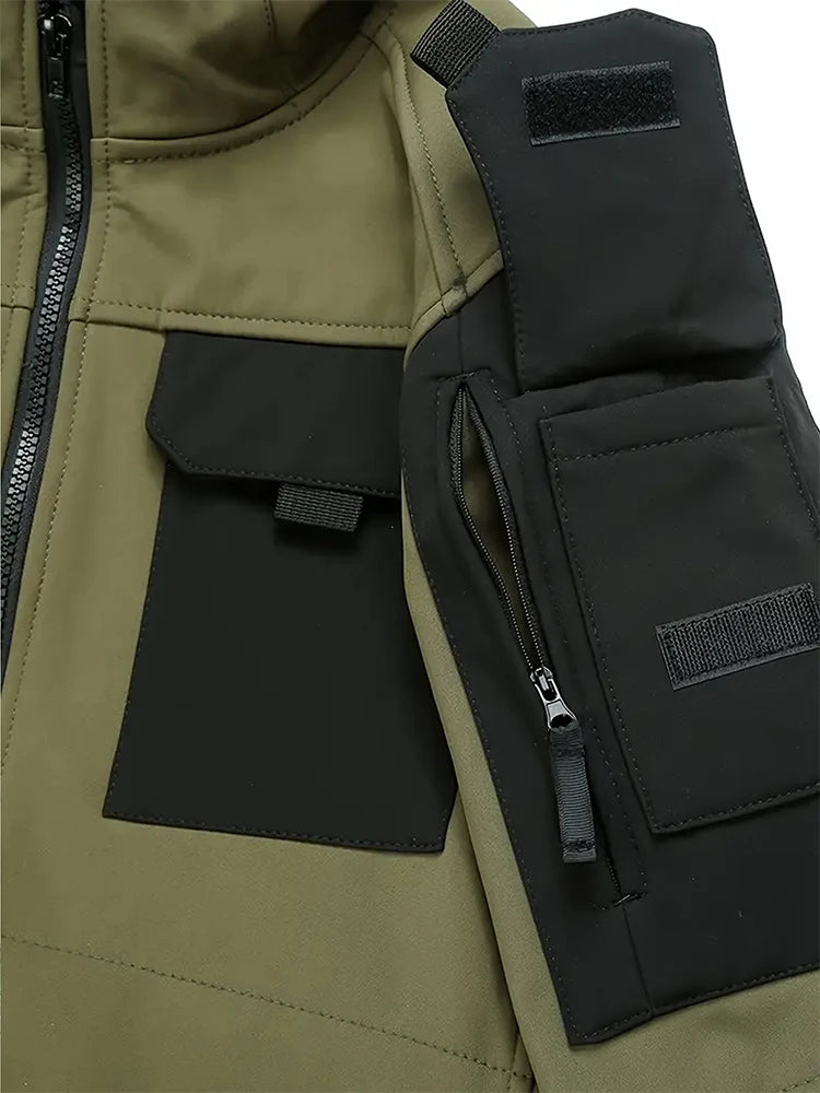 Men Lurker Shark Skin Soft Shell Tactical Jacket Waterproof Fleece Hooded Coat Hunt Clothes Outdoor New Solid Pocket Jacket Men