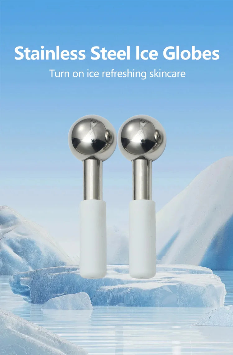 Mini 2pcs Ice Globes Stainless Steel Cryo Sticks for Face Eye Facial Cold Roller Cooling Globe for Puffiness Wrinkle Dark Circle