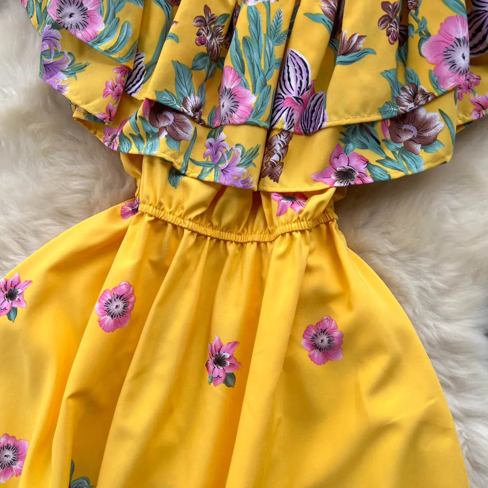YuooMuoo 2025 New Fashion Floral Robe Print Long Dress Bohemian Women Summer Ruffle Maxi Sundress Elegant Party Vestidos