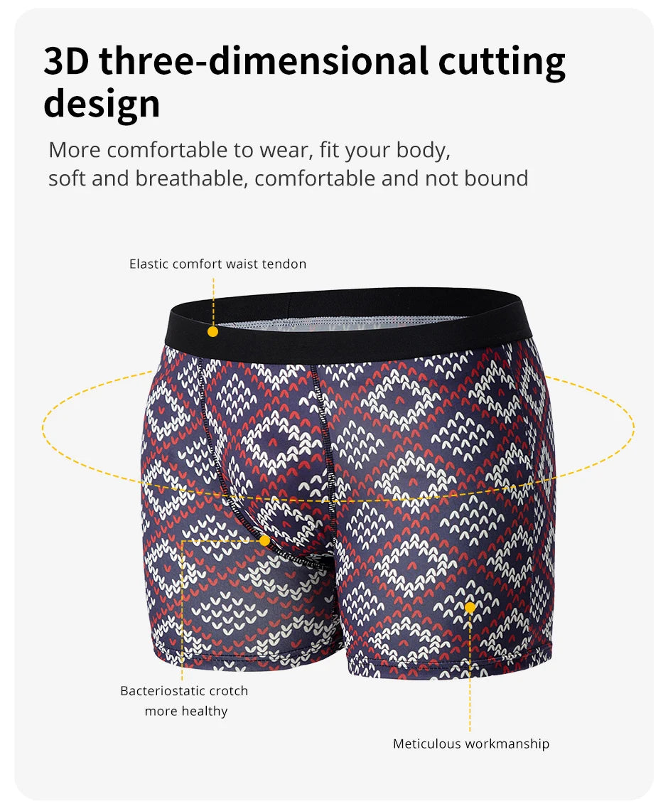 6 Pcs Parent-child Fashion Printed Underwear Men's Multi-size Long Boyshort Teenagers Comfortable And Versatile Elastic Waist S