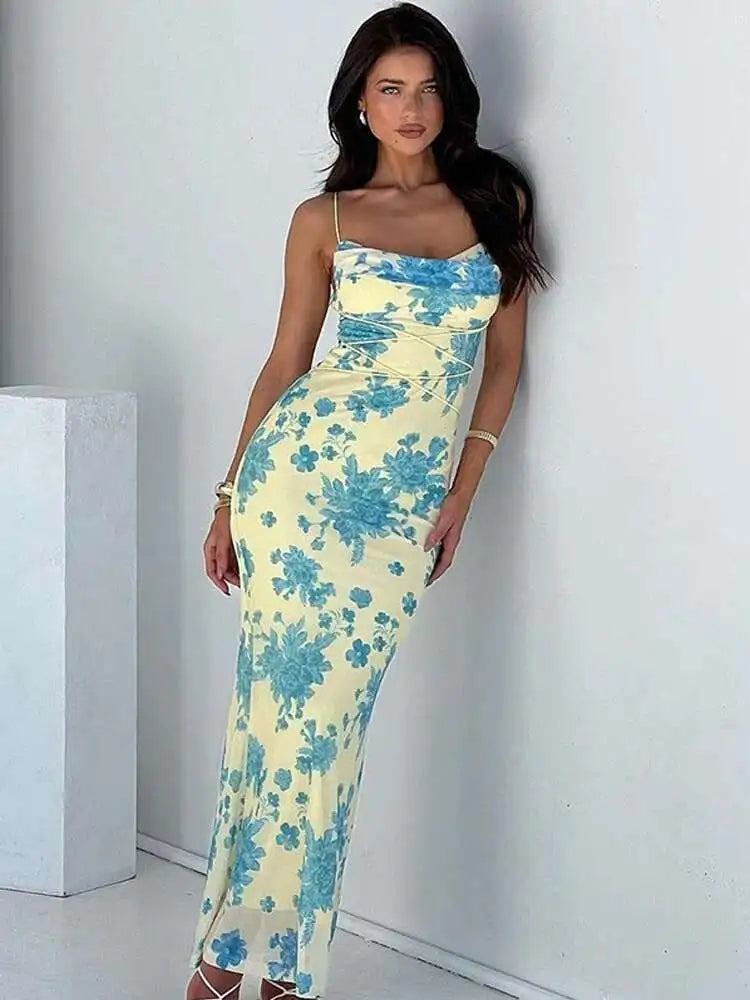 Avrilyaan Pile Collar Print Backless Sexy Dress Women 2024 Elegant Holiday Casual Dress Bodycon Summer Maxi Long Dress Vestido