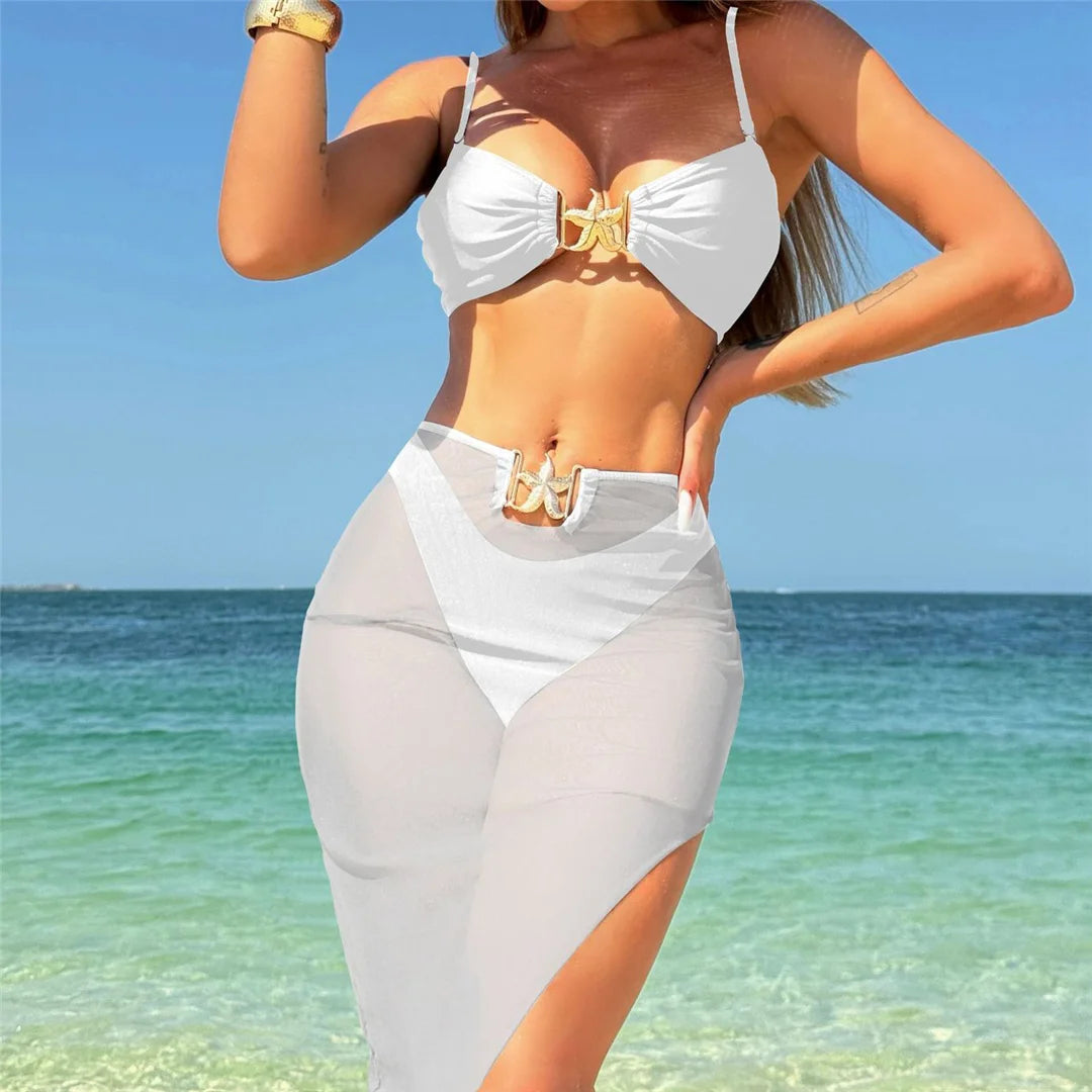 With Skirt High Leg Cut Brazilian Bikini Female Swimsuit Women Swimwear Three-pieces Bikini set Bather Bathing Suit Swim V6193
