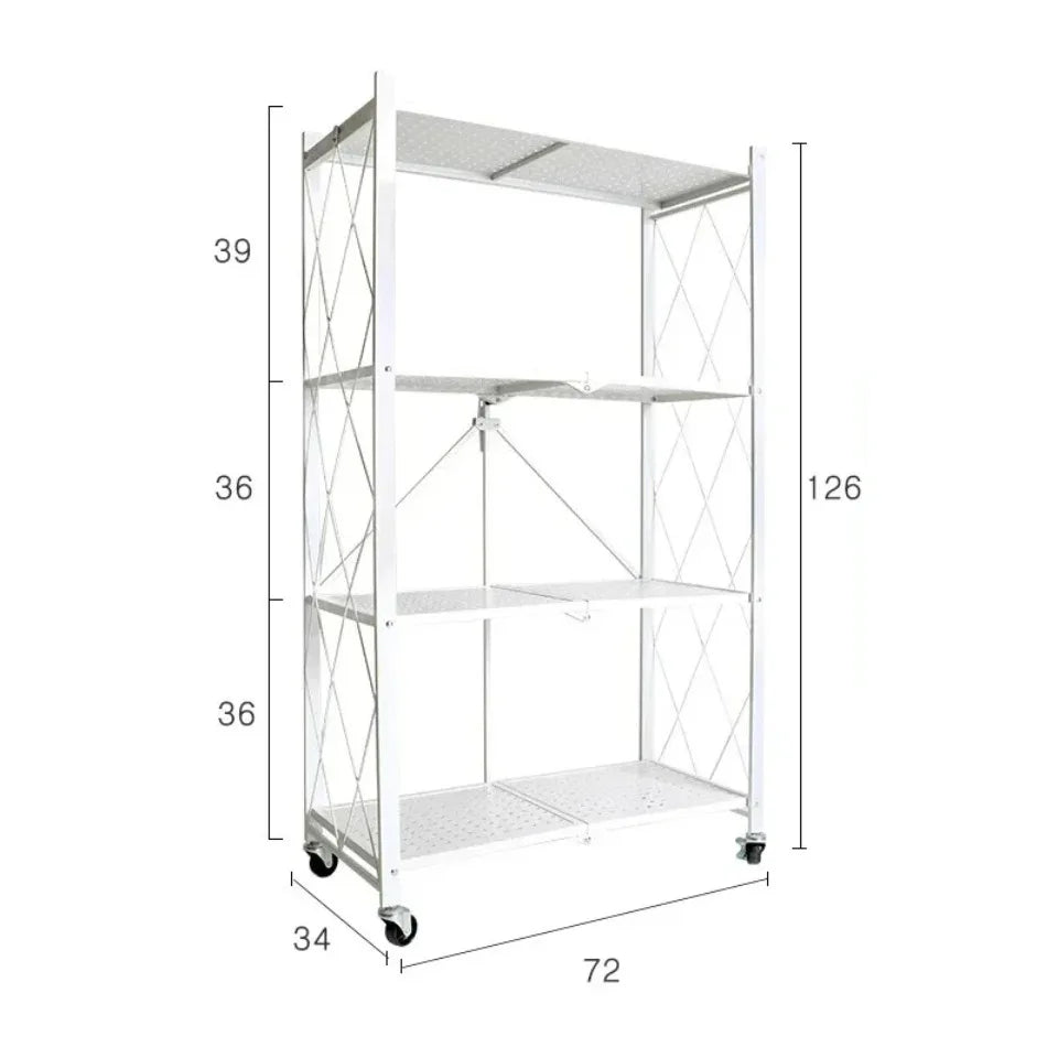Foldable Metal Storage Rack Multifunctional Living Room Shelf Multilayer Installation Free Kitchen Organizer Trolley Bookshelf
