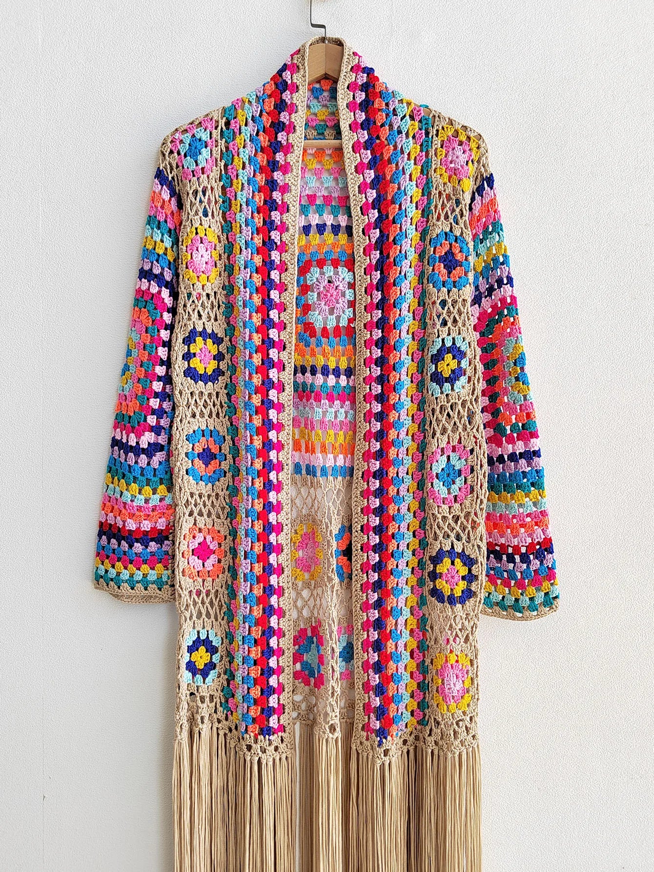 Crochet Knitted Women Cardigan Cover Ups Tassel Plaid Long Coat Bohemian 2023 Summer Beach Bikini Covers Sexy Hook Vestidos