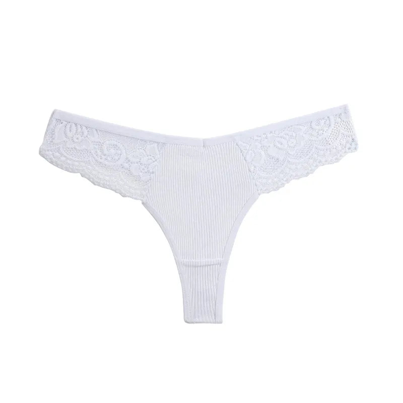 FINETOO 8Pcs Women's Cotton Underwear Lace Thongs Sexy Solid Color Low Waist Bikini Panties Ladies Breathable G-string Lingerie