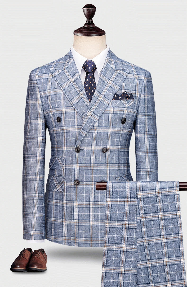 ( Blazer + Vest+Pants ) High-end Brand Fashion Plaid Men's Formal Business Suit 3Pce Groom Wedding Dress Tuxedo Casual Slim Suit