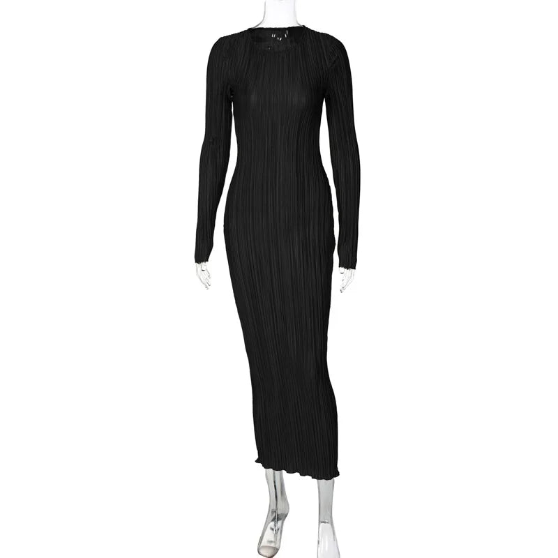 Dulzura Women 2024 Autumn Winter Fashion Long Sleeve Streetwear Bodycon Black Long Dress Wholesale Items For Business