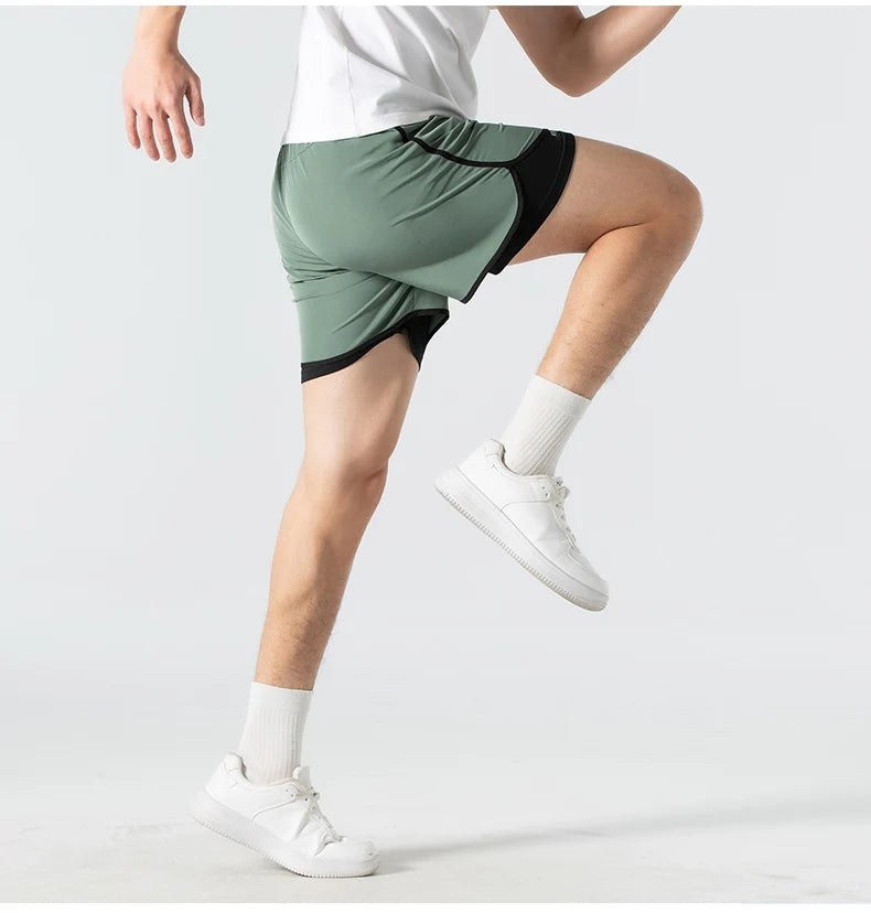 Unisex 2-in-1 Running Shorts Men's Summer New Quick Drying Breathable Active Training Exercise Jogging Cycling Loose-Fit Shorts