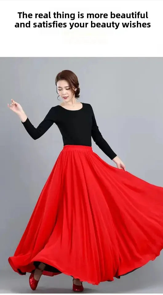 High-Waisted Chiffon Dance Skirt Two-Sided Double Layer Large Wide Skirt 540 Degrees Skirt 8 Meters Long Dress Xinjiang Dance
