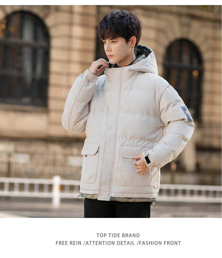 New Winter Men's Jackets Tide Korean Parkas Trend of Padded Thickened Bread Clothing Warm Couples Wear Cotton Coat