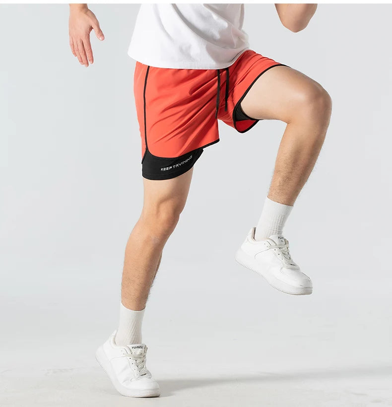 Unisex 2-in-1 Running Shorts Men's Summer New Quick Drying Breathable Active Training Exercise Jogging Cycling Loose-Fit Shorts