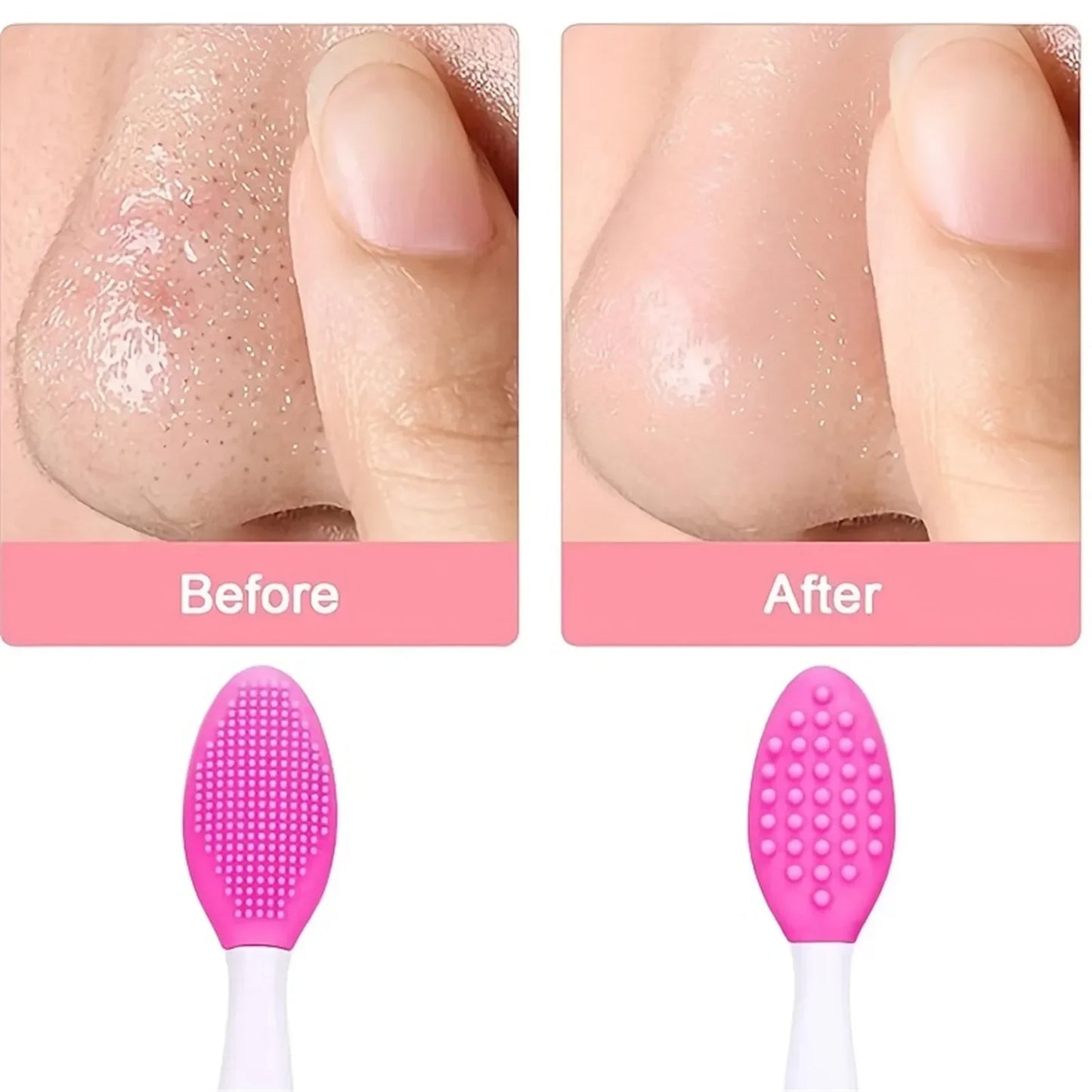 2pc Skin Care Lip Exfoliating Facial Cleansing Face Scrub Nose Clean Brush Blackhead Remove Silicone Double-Sided Skin Care Tool