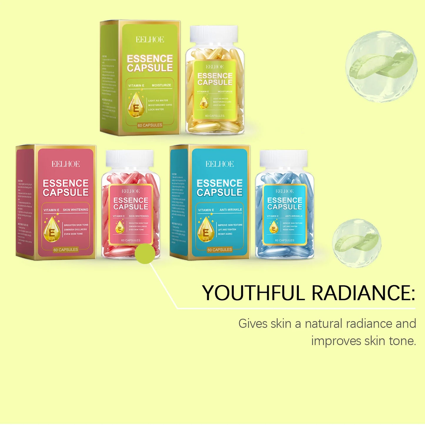 EELHOE Facial Capsule Essence Mild, Daily moisturizing, Facial Skin Care and Moisturizing Essence Capsule Winter Skincare 65g