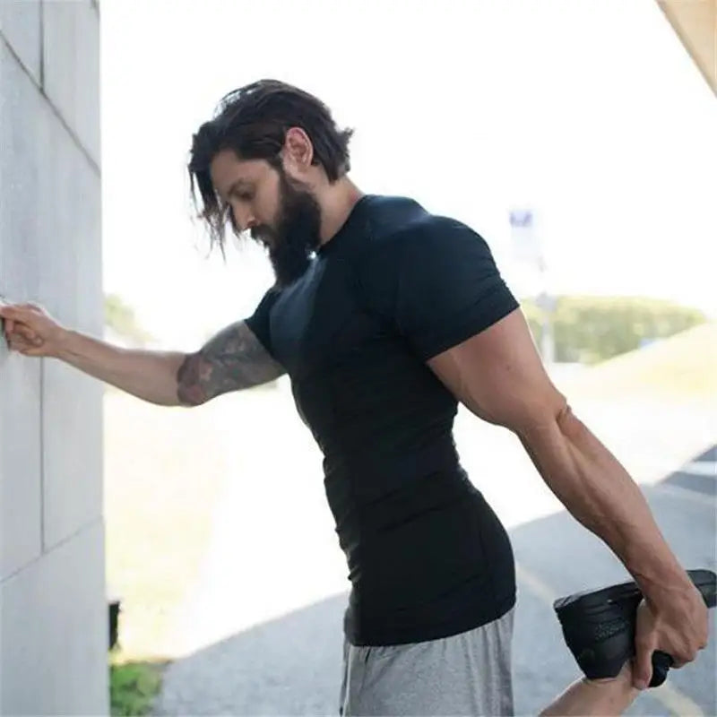 Summer Men's Quick Dry Compression T-Shirt Sport Running Short Sleeve Tees Gym Fitness Workout Bodybuilding Sweatshirt Clothes