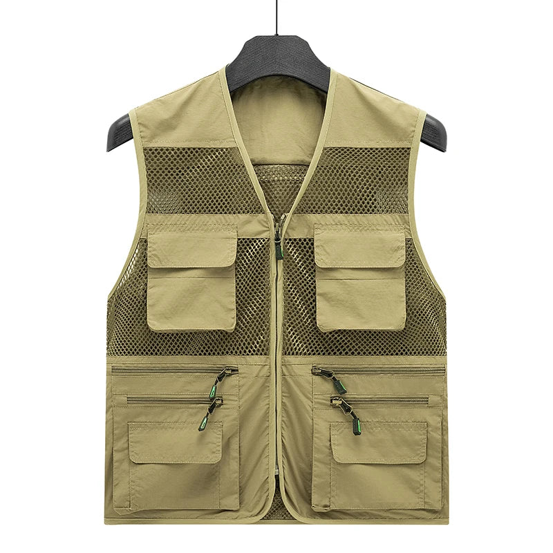 Summer Thin Mesh Vest Outdoor Sportsfor Jackets Bigsize Bomber Sleeveless Vest Casual Tactical Work Wear Camping Fishing Vests