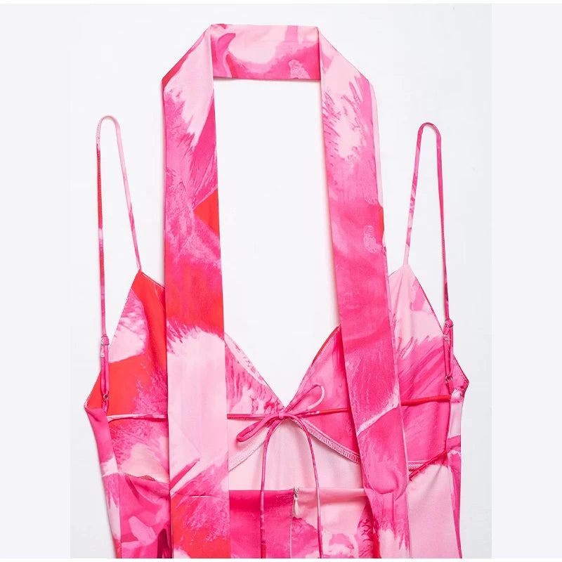 Elegant Printed Tighte Waist Women's Long Dress V-neck Slim A-line Robe 2025 Summer Beach Holiday Style Female's Long Dresses