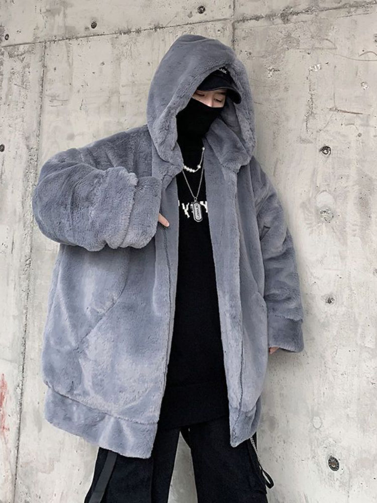 Gmiixder Streetwear Padded Jacket for Men Thickened Lamb Rabbit Wool Coat 2023 Winter Fashion Lovers Gothic Harajuku Fake Fur