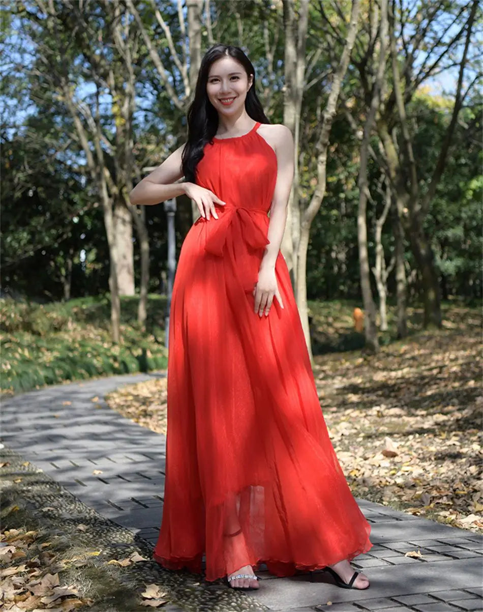 Travel Photo Desert Long Dress Women New Summer Chic Large Swing Chiffon Dress Slim Plus Size 4XL Seaside Holiday Beach Dresses