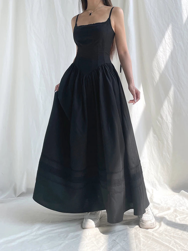 Darlingaga Gothic Grunge Corset Strap Long Dress Summer Lace Patchwork Dark Academia Party Female Dress Maxi Fashion Vintage Y2K