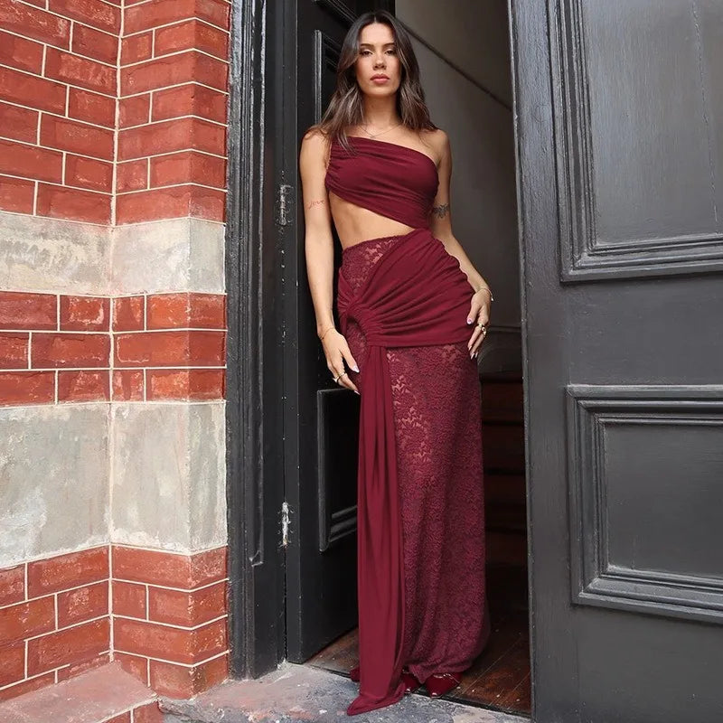 Trendix Sexy Lace Vacation Beach Dress Women 2025 Summer Hollow Out Sleeveless Maxi Dresses Off Shoulder Elegant Slim Long Dress