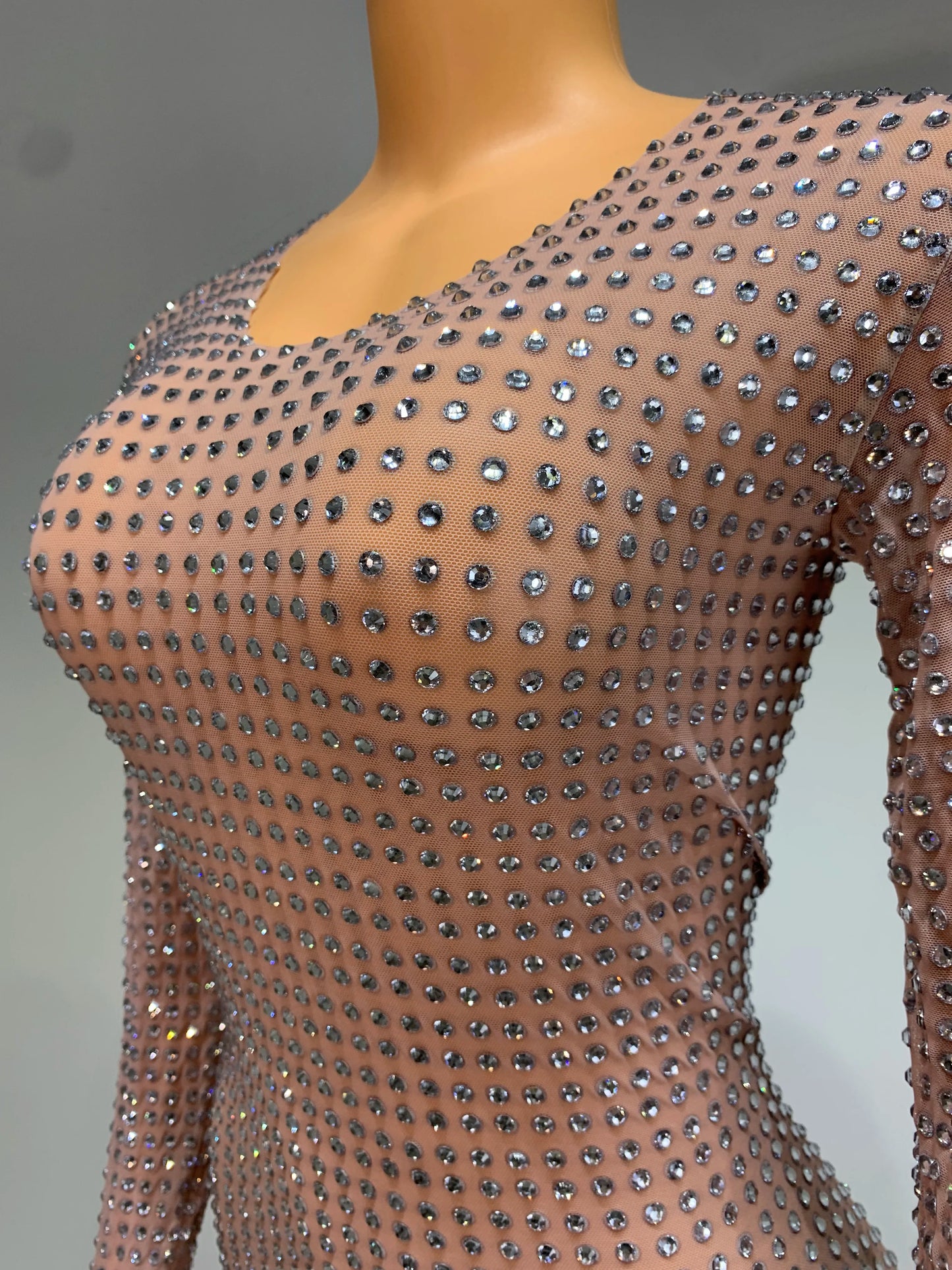 Luxury Celebrity Party Long Dress Women Sexy Mesh See Through Birthday Costume Sparkly Rhinestones Evening Elegant Gowns