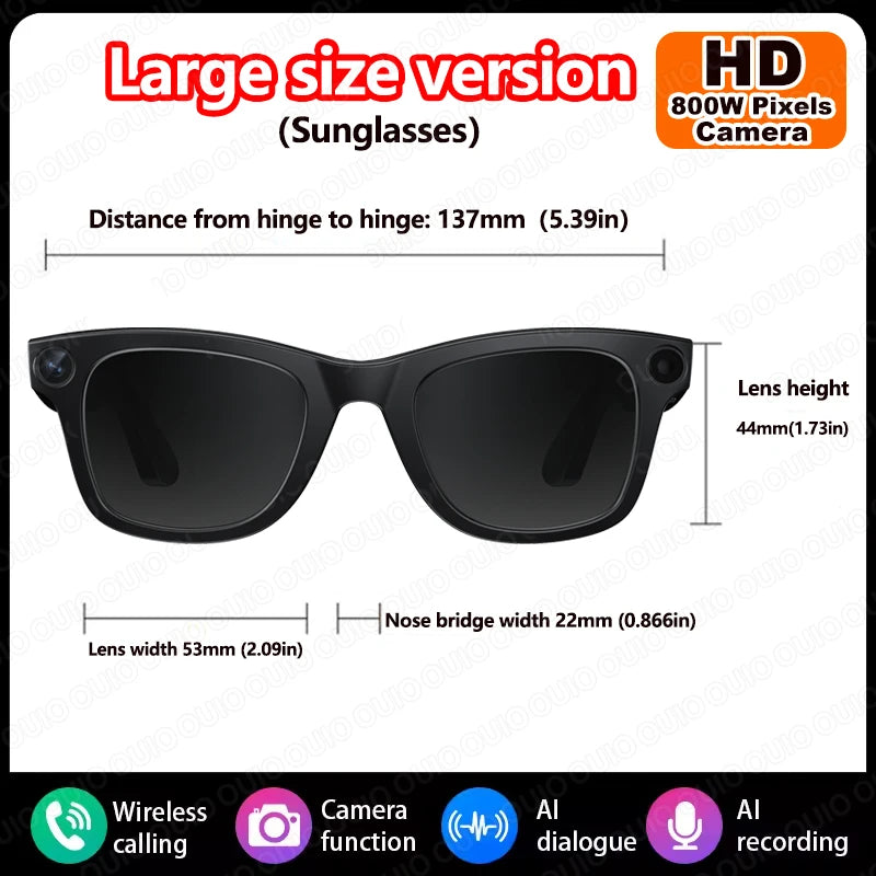 New Al Smart Glasses 800W HD Camera Anti Shake 1080P High-Definition Video Recording Touch Al Voice Wireless Call Smart Glasses