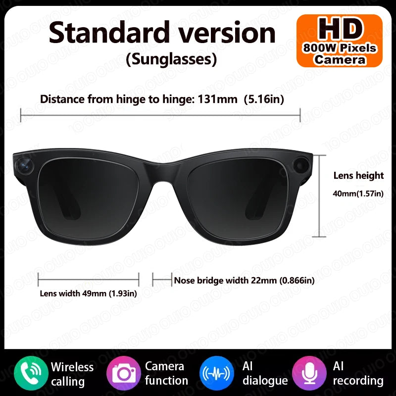 New Al Smart Glasses 800W HD Camera Anti Shake 1080P High-Definition Video Recording Touch Al Voice Wireless Call Smart Glasses