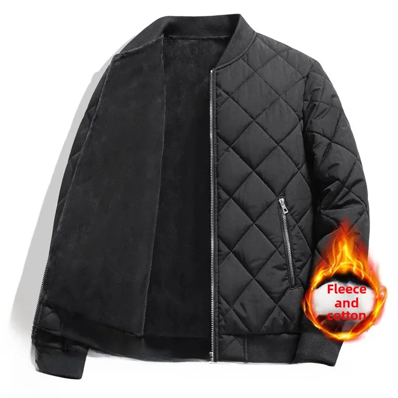 Men's Casual Cotton Coat Fleece-lined Warm Padded Jacket Nylon Material Loose Fit For Middle-aged Elderly