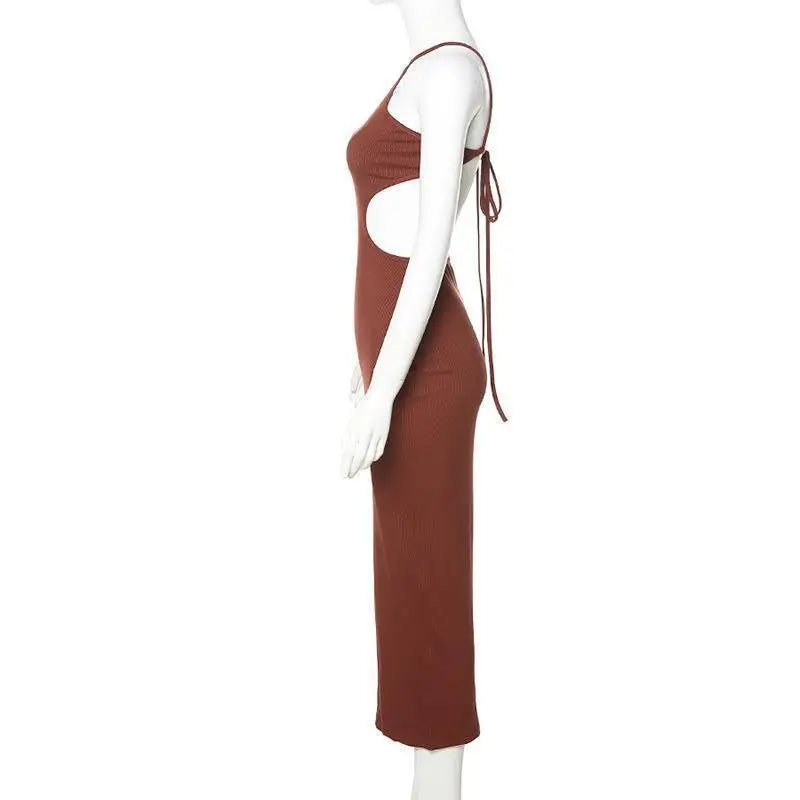 Sexy Full Back Hollow Out Backless Slim Bodycon Long Dress Women Off Shoulder Halter Skinny Dress Elegant Club Party Vestidos