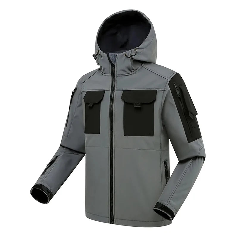Men Lurker Shark Skin Soft Shell Tactical Jacket Waterproof Fleece Hooded Coat Hunt Clothes Outdoor New Solid Pocket Jacket Men