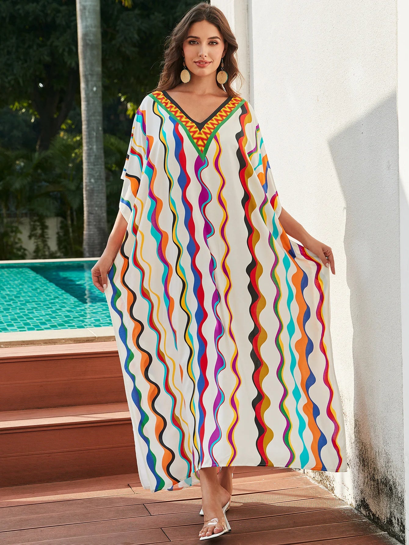 Women's Print Turkish Kaftan Bikinis Set Beachwear Bikini Cover Up Maxi Dress Bathing Suit Summer Outfit