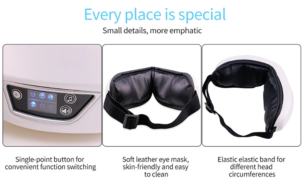 6D Smart Bluetooth Music Eye Massager Vibration Airbag Compress Eye Care Instrument Eye Massage Glasses Eye Relax Fatigue Pouch