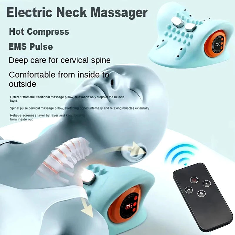 Cervical Neck Massager EMS Relax Heat Devices for Adult Cervical Repair Traction Electric Neck and Head Acupoint Massage Pillow