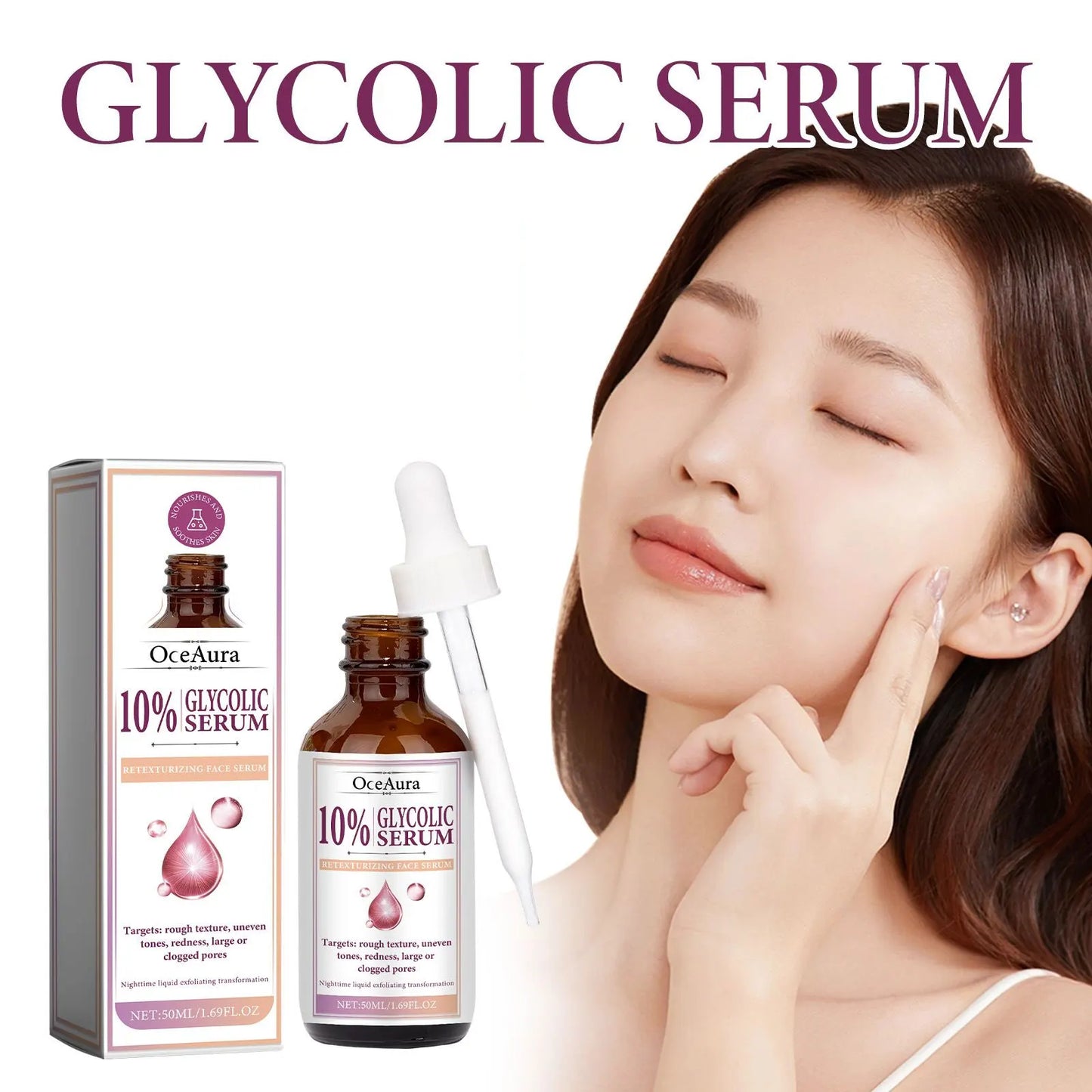 Glycolic Acid 10% Toning Solution Fade Fine Lines Firming Face Serum Improve Facial Dryness Redness Glycolic Acid Repair Essence