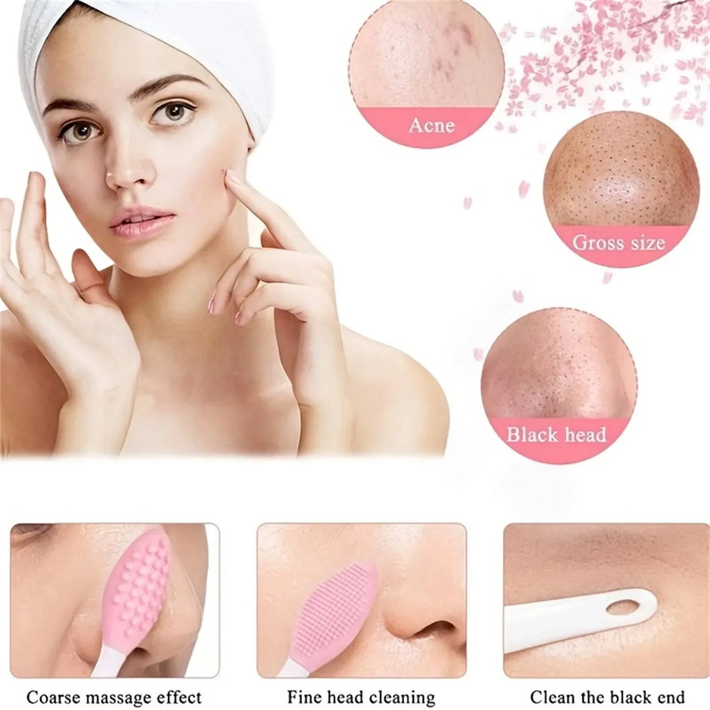 2pc Skin Care Lip Exfoliating Facial Cleansing Face Scrub Nose Clean Brush Blackhead Remove Silicone Double-Sided Skin Care Tool