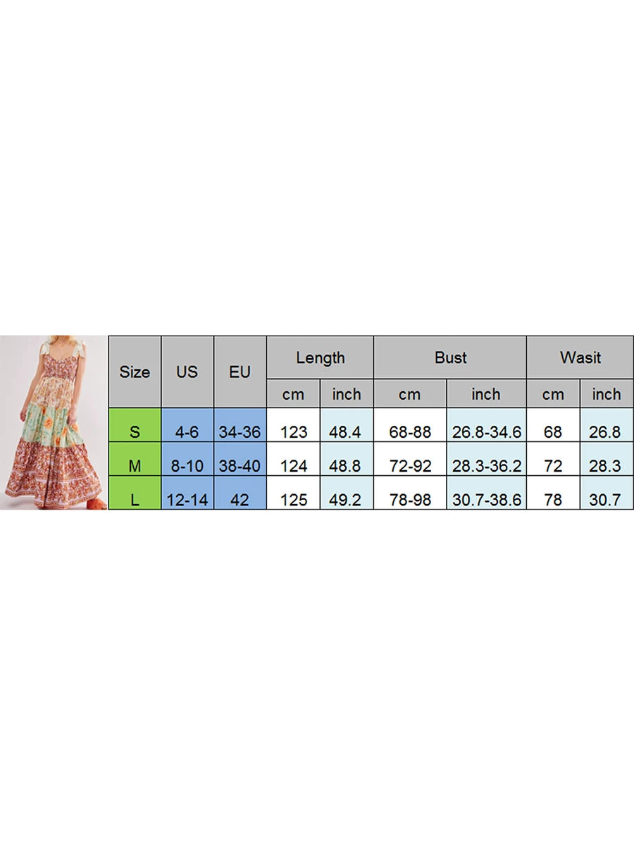 Combhasaki Women's Y2K Vintage Floral Print Ribbon Tie-Up Shoulder Straps Sleeveless V-Neck Summer Big Swing A-line Long Dress