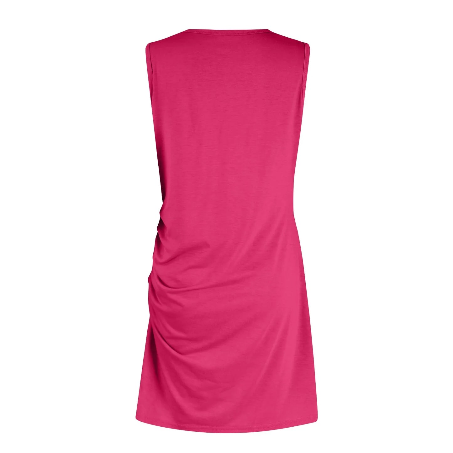 Women'S 2024 Summer Casual Beach Dress Round Neck Short Sleeveless Wrap Party Club Pleated Slim T Shirt Dresses