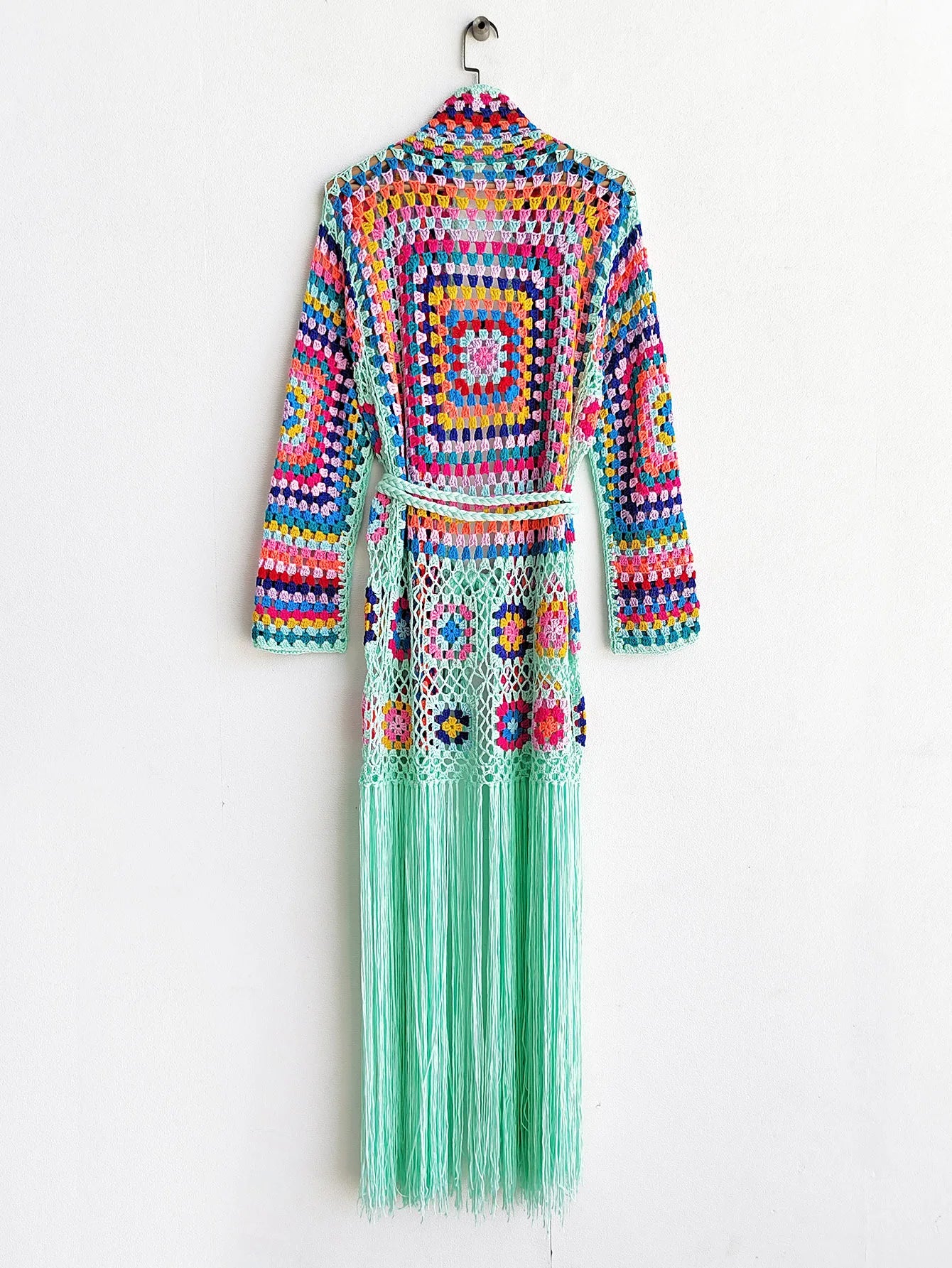 Crochet Knitted Women Cardigan Cover Ups Tassel Plaid Long Coat Bohemian 2023 Summer Beach Bikini Covers Sexy Hook Vestidos