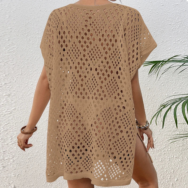 New Style Knitting Hollow Out Loose Beachwear Cover Up Women's Beach Holiday Swimsuit Sunscreen Smock Fashion Bikini Cover-Ups