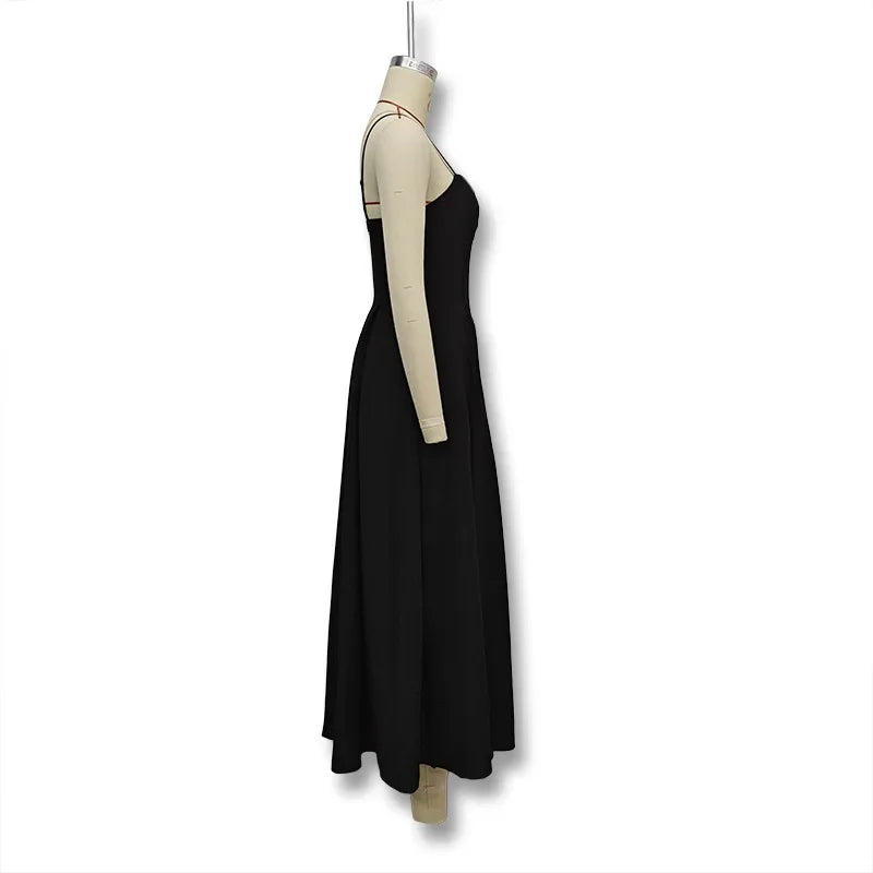 Sexy V-Neck Tank Long Dress Black Open-Back Sexy Dress Women's Summer New Arrival 2024 Fashion French Style Cross-Border Design