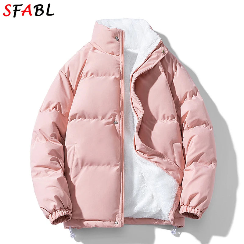New Hooded Fleece Lining Men's Winter Jacket Coat Parka With Zipper Pockets Korean Winter Jackets for Men's Winter Coats Black
