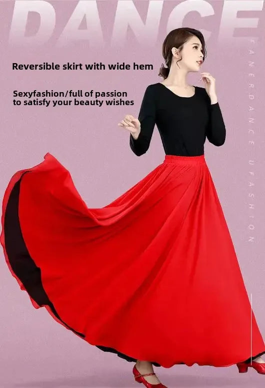 High-Waisted Chiffon Dance Skirt Two-Sided Double Layer Large Wide Skirt 540 Degrees Skirt 8 Meters Long Dress Xinjiang Dance
